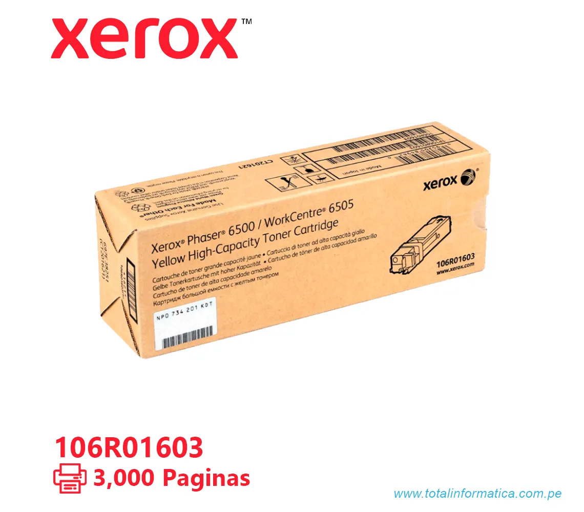 TONER XEROX ( 106R01603 ) PHASER 6500, 6505 AMARILLO, 2500 PÁG - imagen 2