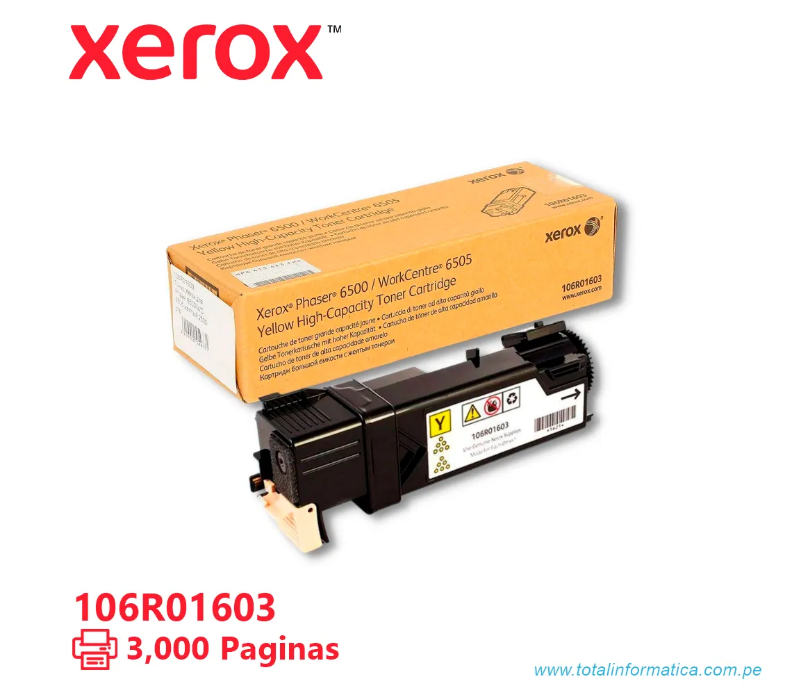 TONER XEROX ( 106R01603 ) PHASER 6500, 6505 AMARILLO, 2500 PÁG - imagen 1