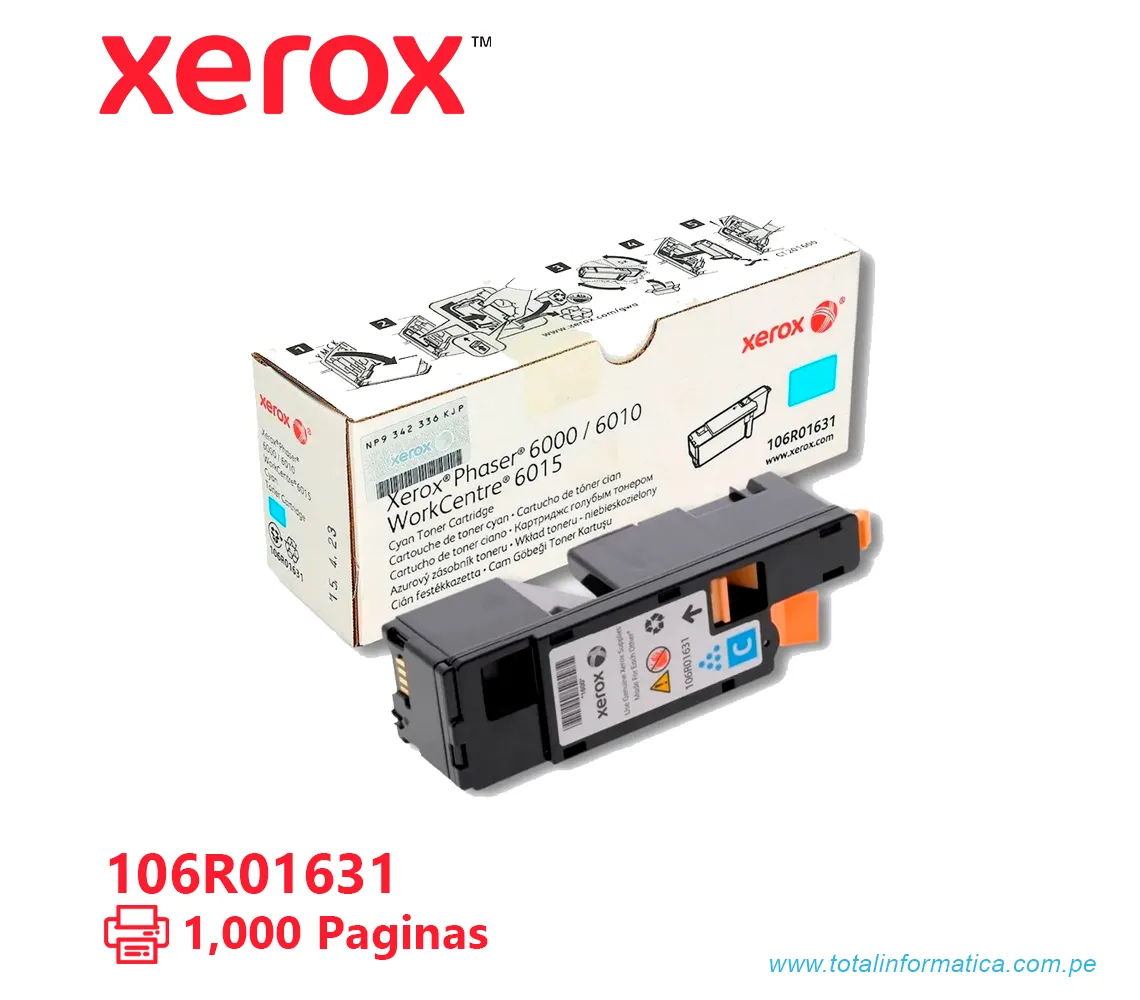 TONER XEROX ( 106R01631 ) PHASER 6000, 6015 CYAN, 1000 PÁG - imagen 1