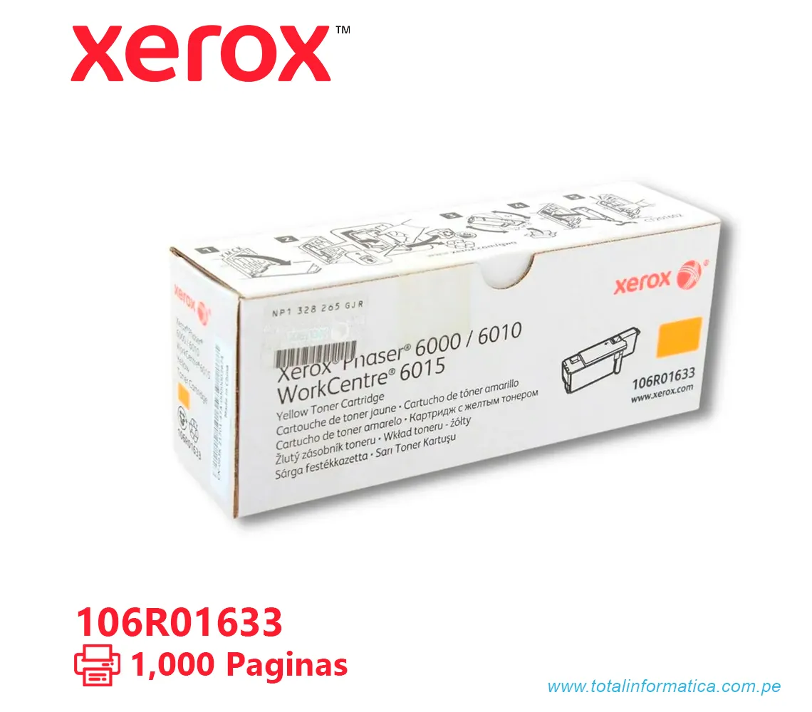 TONER XEROX ( 106R01633 ) PHASER 6000, 6015 YELLOW 1000 PÁG - imagen 2