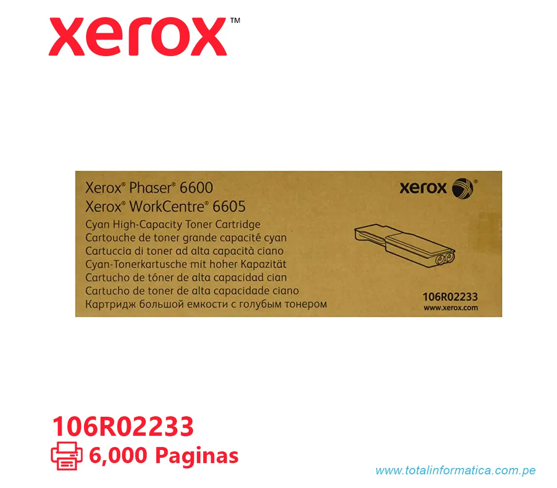 TONER XEROX ( 106R02233 ) PHASER 6600, 6605, CYAN 6000 PÁG - imagen 2