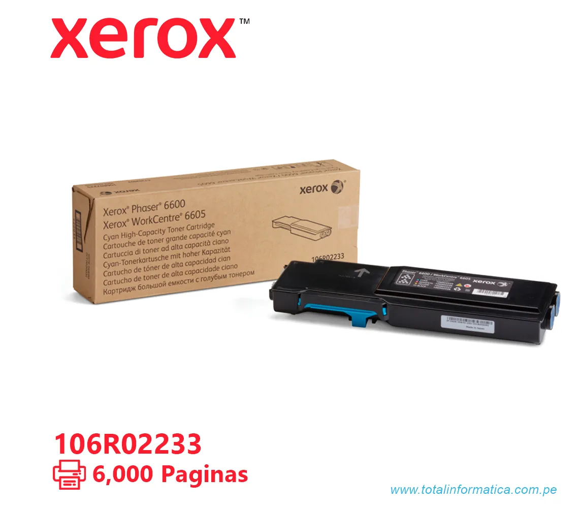 TONER XEROX ( 106R02233 ) PHASER 6600, 6605, CYAN 6000 PÁG - imagen 1