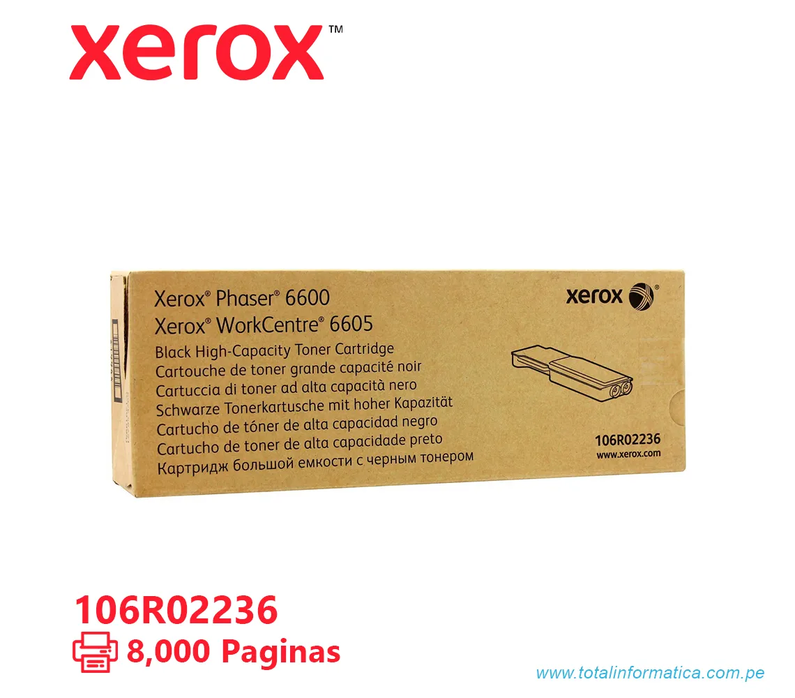 TONER XEROX ( 106R02236 ) PHASER 6600, 6605 BLACK, 8000 PÁG - imagen 2