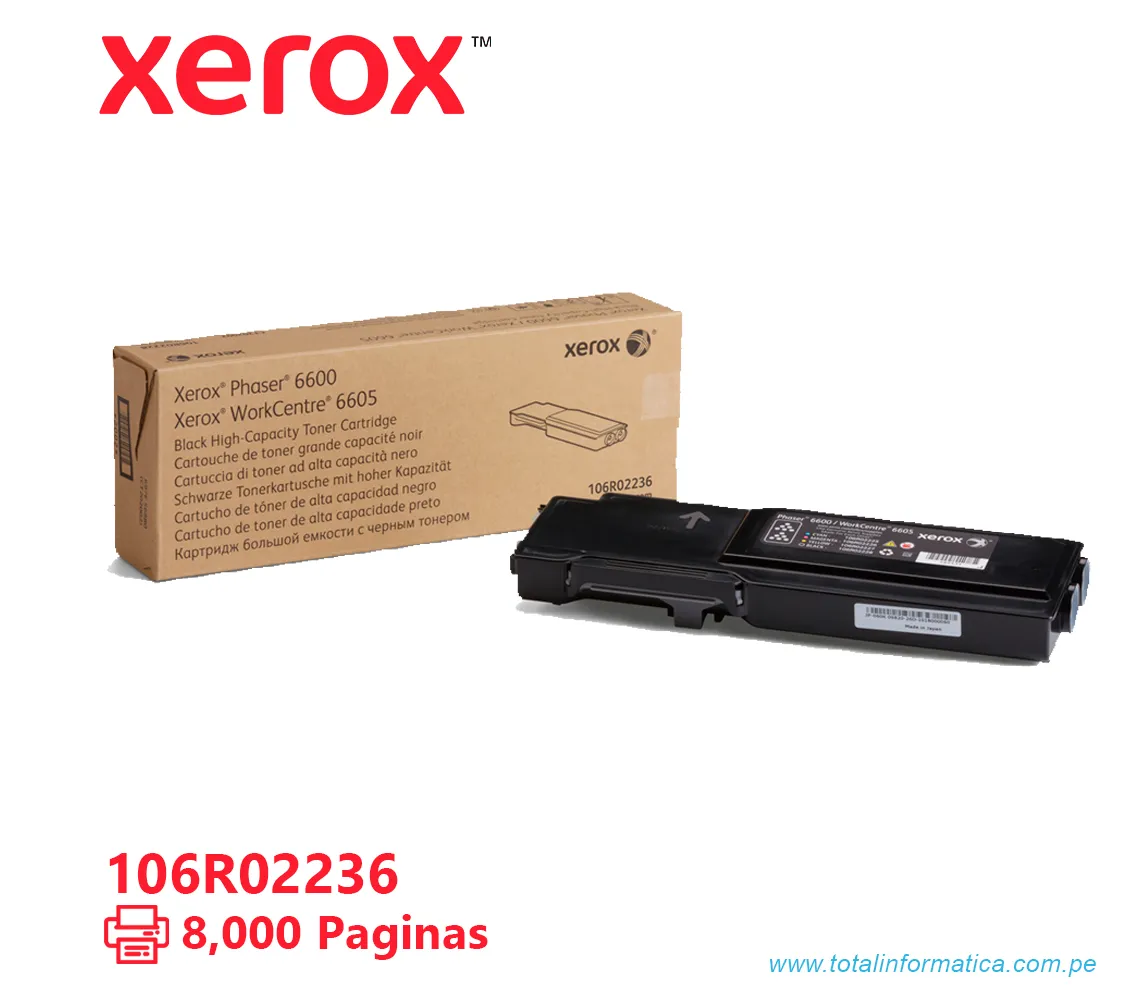 TONER XEROX ( 106R02236 ) PHASER 6600, 6605 BLACK, 8000 PÁG - imagen 1