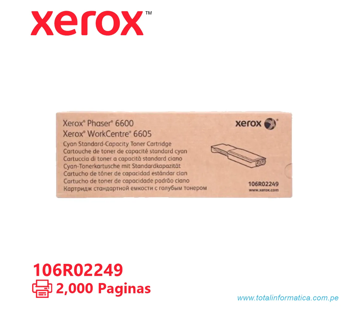 TONER XEROX ( 106R02249 ) PHASER 6600, 6605 CYAN, 2000 PÁG - imagen 2