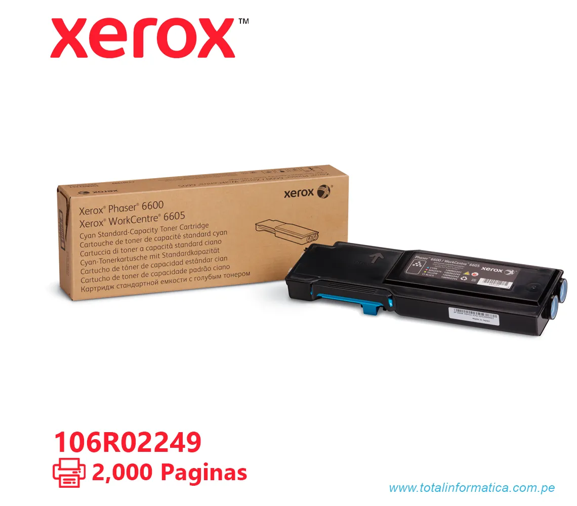 TONER XEROX ( 106R02249 ) PHASER 6600, 6605 CYAN, 2000 PÁG - imagen 1