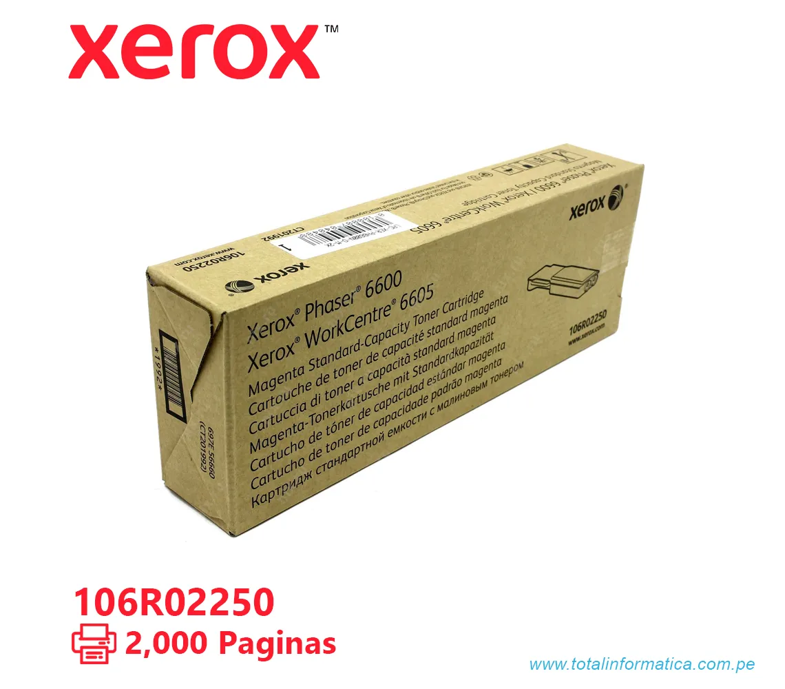 TONER XEROX ( 106R02250 ) PHASER 6600, 6605 MAGENTA, 2000 PÁG - imagen 2