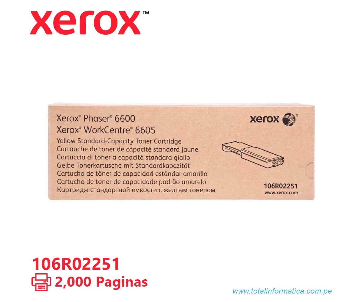 TONER XEROX ( 106R02251 ) PHASER 6600, 6605 YELLOW, 2000 PÁG - imagen 2