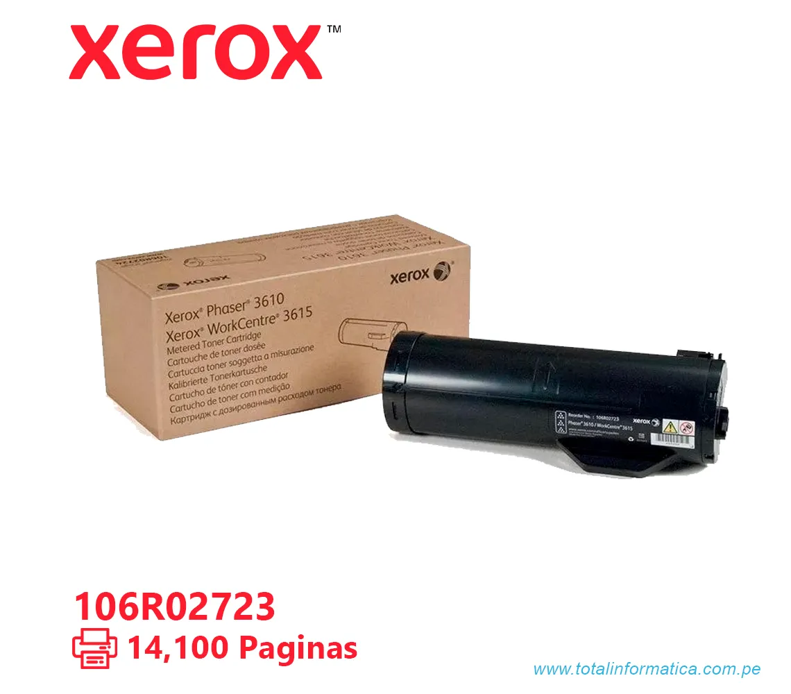 TONER XEROX ( 106R02723 ) PHASER 3610, 3615 BLACK, 14,100 PAG - imagen 1