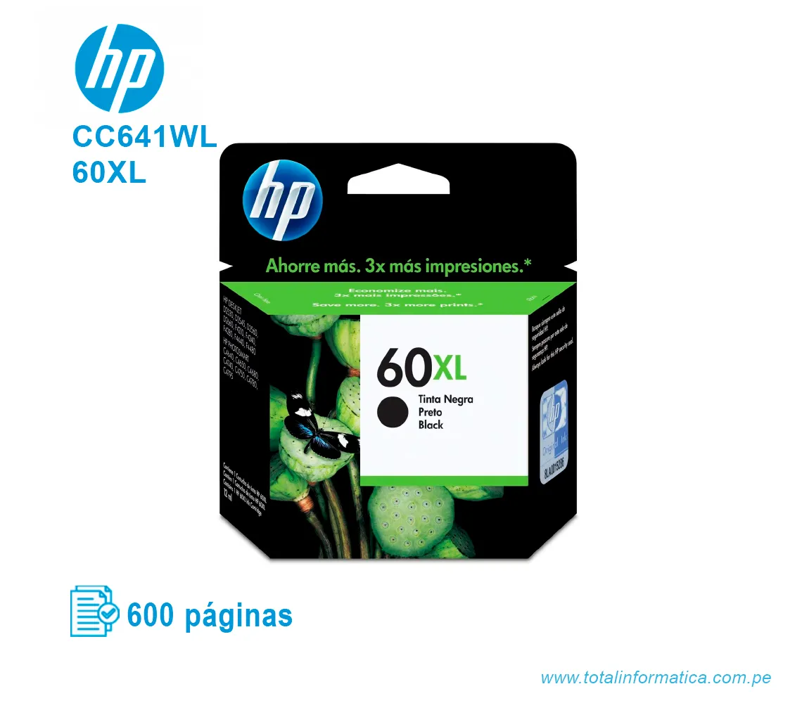 TINTA HP 60XL NEGRO ( CC641WL ) DESKJET D1660, 600 PÁG - imagen 1