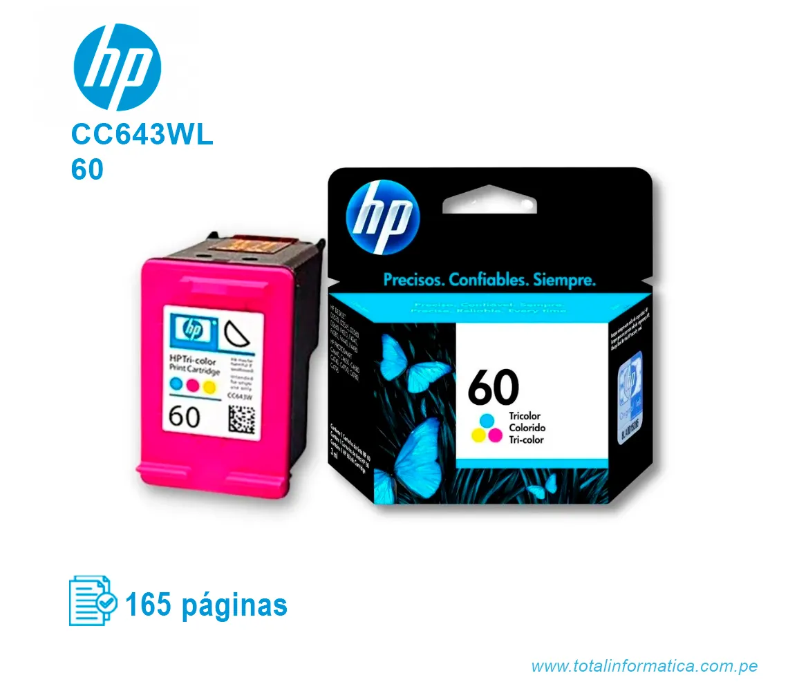 TINTA HP 60 TRICOLOR ( CC643WL ) DESKJET D1660, 165 PÁG - imagen 2