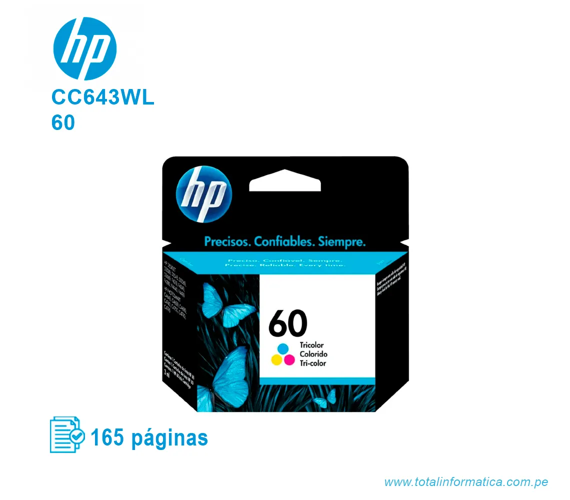 TINTA HP 60 TRICOLOR ( CC643WL ) DESKJET D1660, 165 PÁG - imagen 1