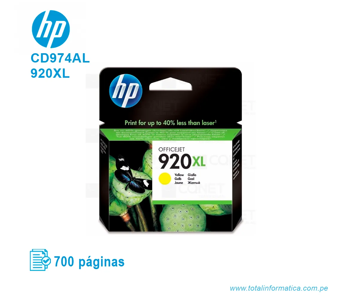 TINTA HP 920XL YELLOW ( CD974AL ) OFFICEJET 7000, 700 PÁG - imagen 1