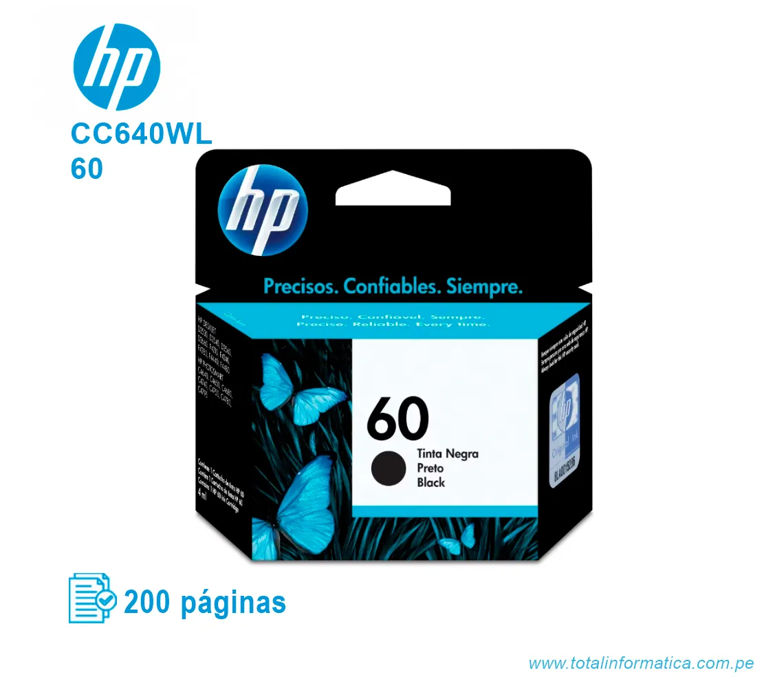 TINTA HP 60 NEGRO ( CC640WL ) DESKJET D1660, 200 PAG - imagen 1