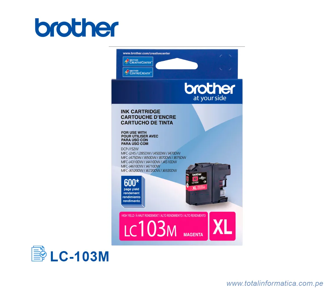 TINTA BROTHER LC-103M MAGENTA 600 PAG - imagen 1