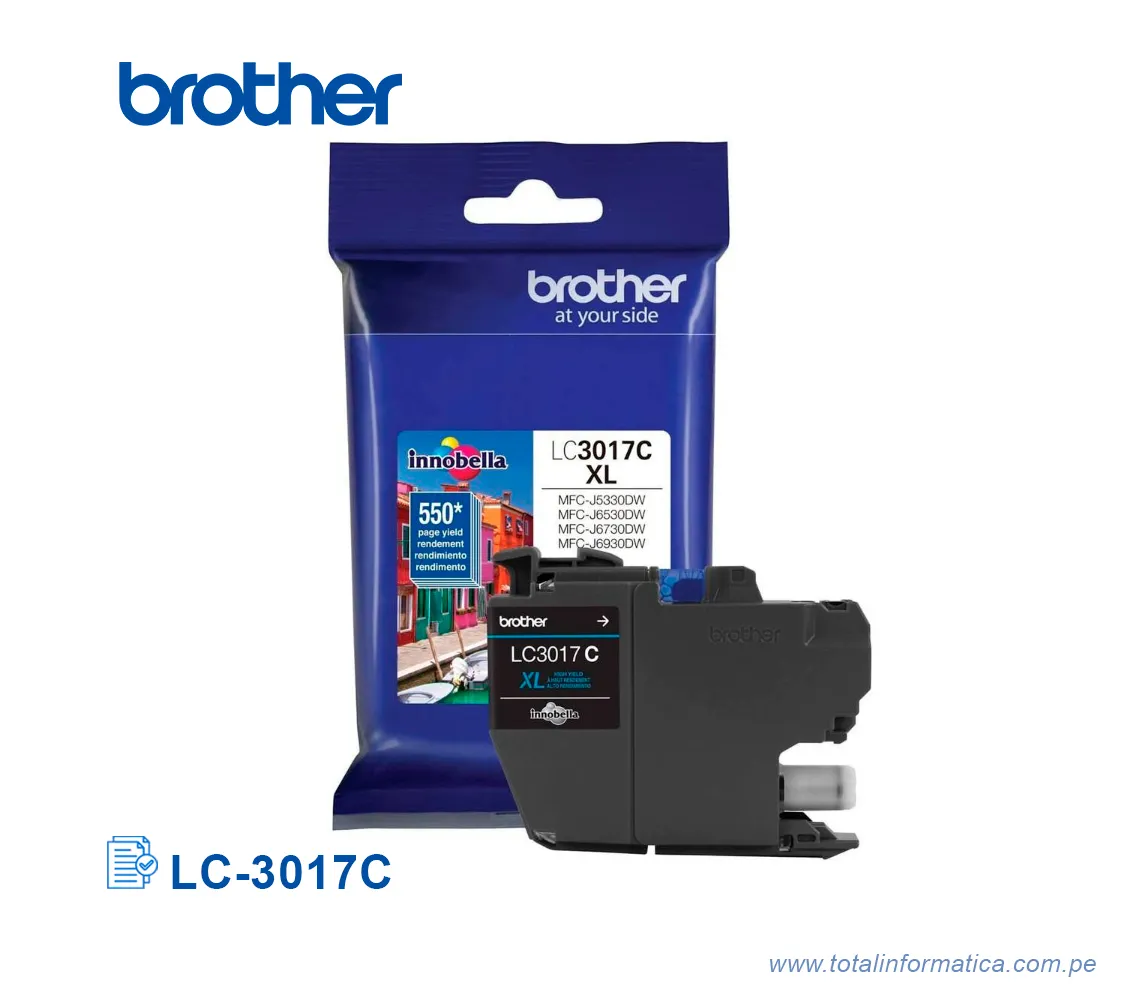 TINTA BROTHER LC-3017C CYAN MFCJ5330DW, 550 PAG - imagen 1