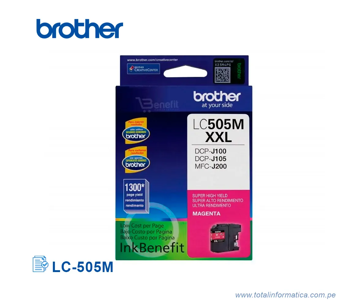 TINTA BROTHER LC-505M MAGENTA DCPJ100, 1300 PG - imagen 1