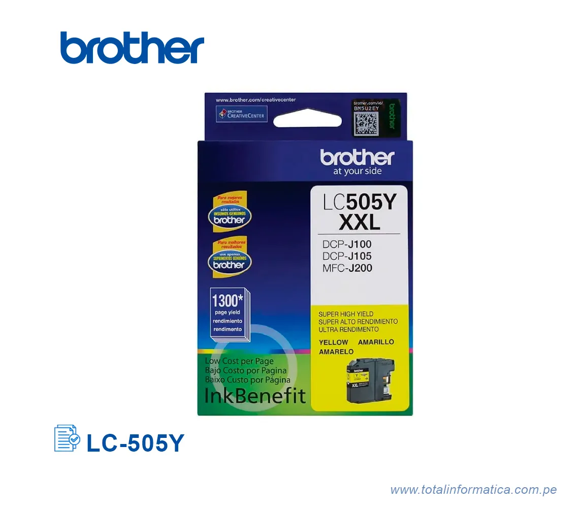 TINTA BROTHER LC-505Y YELLOW DCPJ100, 1300 PG - imagen 1