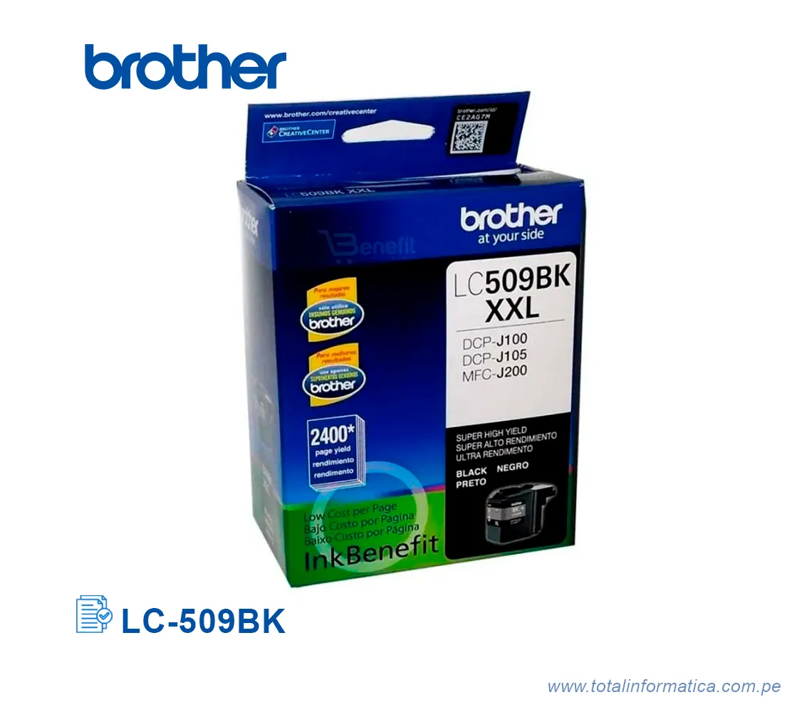 TINTA BROTHER LC-509BK BLACK DCPJ100, 2400 PG - imagen 1