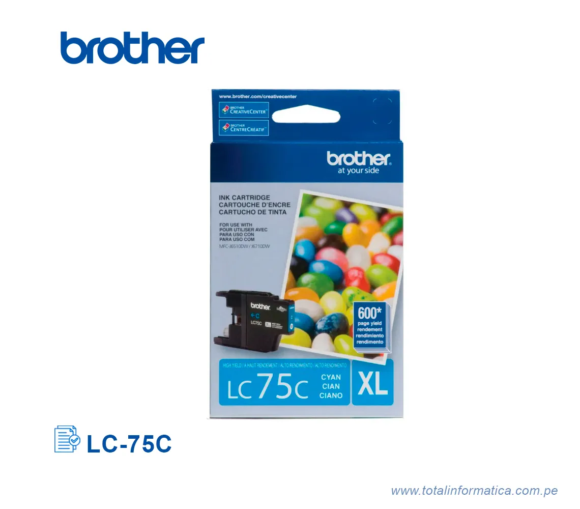 TINTA BROTHER LC-75C CYAN 600PG  - imagen 1