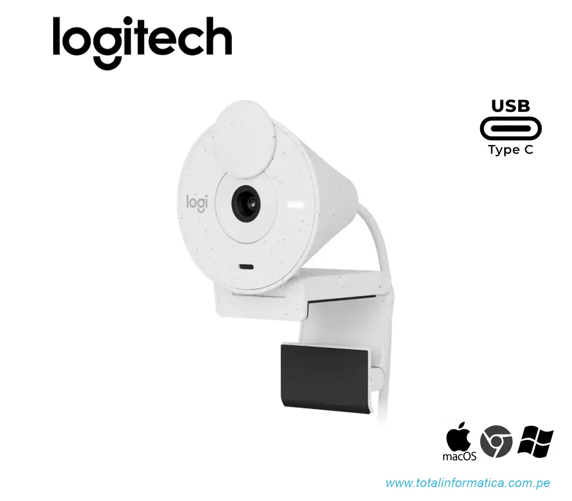CAMARA WEB LOGITECH BRIO 300, FHD 1080P, USB-C, BLANCO(960-001440) - imagen 1