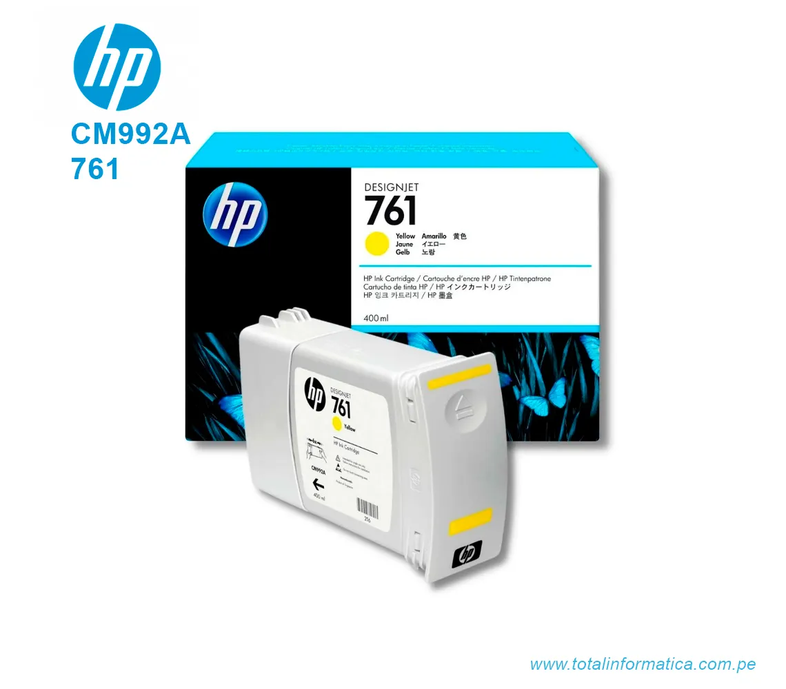 TINTA HP 761 YELLOW  ( CM992A ) DESIGNJET T7100, 400ML - imagen 2