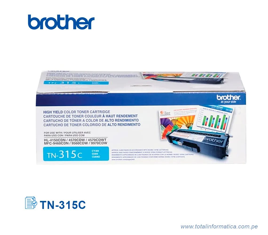 TONER BROTHER TN315C CYAN, HL-4570 3500 PG - imagen 1
