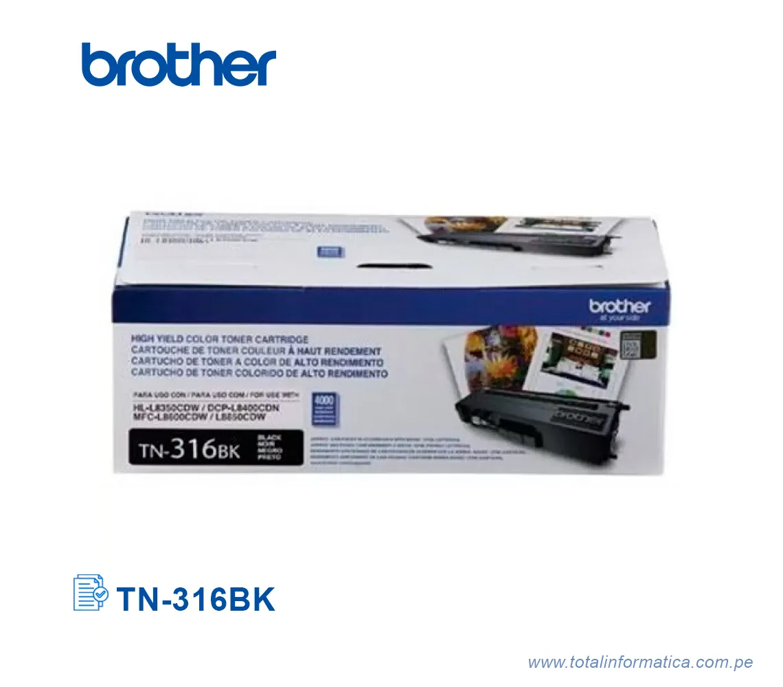 TONER BROTHER TN316BK/TN-316BK BLACK, HL-L8350 4000 PG - imagen 1