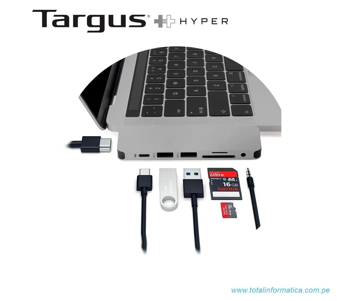HUB USB-C HYPER 7 EN 1, HDMI/USB-A, 3.0/CARD, READER/USB-C, GRIS(GN21D-GRAY) - imagen 3