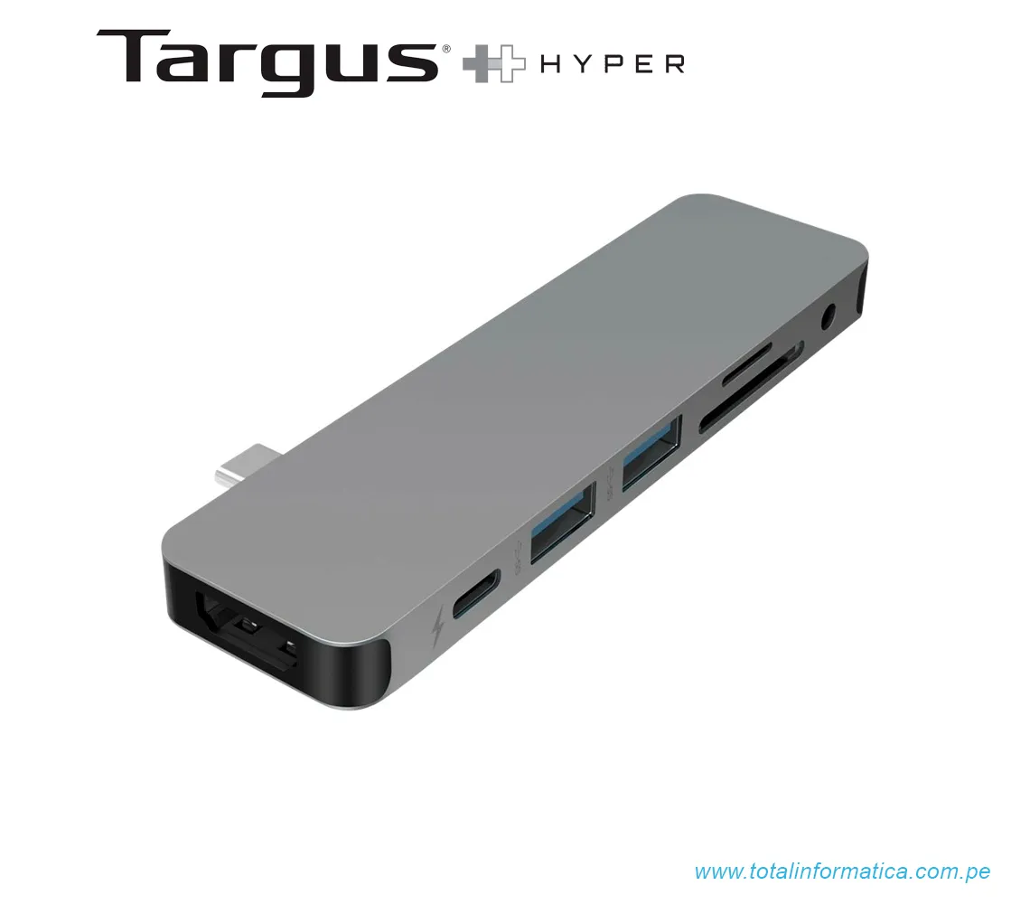 HUB USB-C HYPER 7 EN 1, HDMI/USB-A, 3.0/CARD, READER/USB-C, GRIS(GN21D-GRAY) - imagen 1