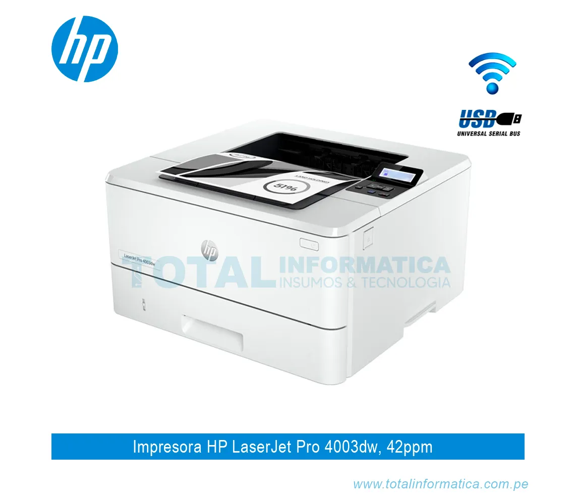 IMPRESORA HP LASERJET PRO 4003DW 2Z610A B/N, WIFI, USB, BL, RED - imagen 2