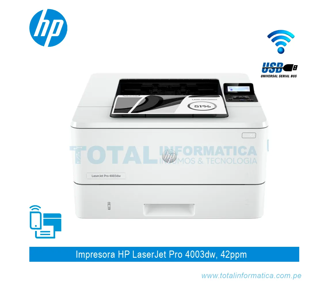 IMPRESORA HP LASERJET PRO 4003DW 2Z610A B/N, WIFI, USB, BL, RED - imagen 1