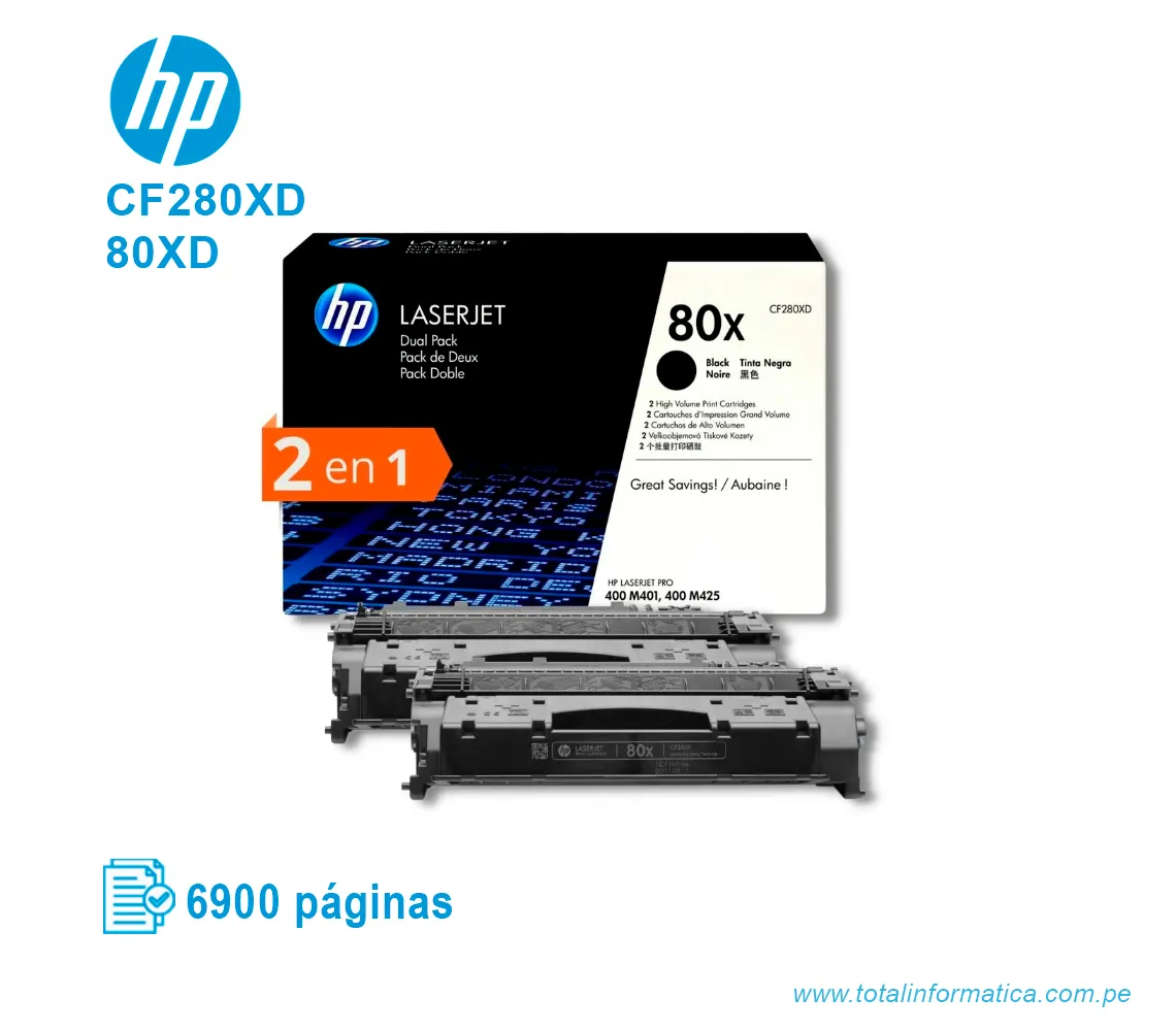 TONER HP 80XD BLACK DUAL PACK ( CF280XD ) LASERJET M401, 13800 PGS - imagen 2