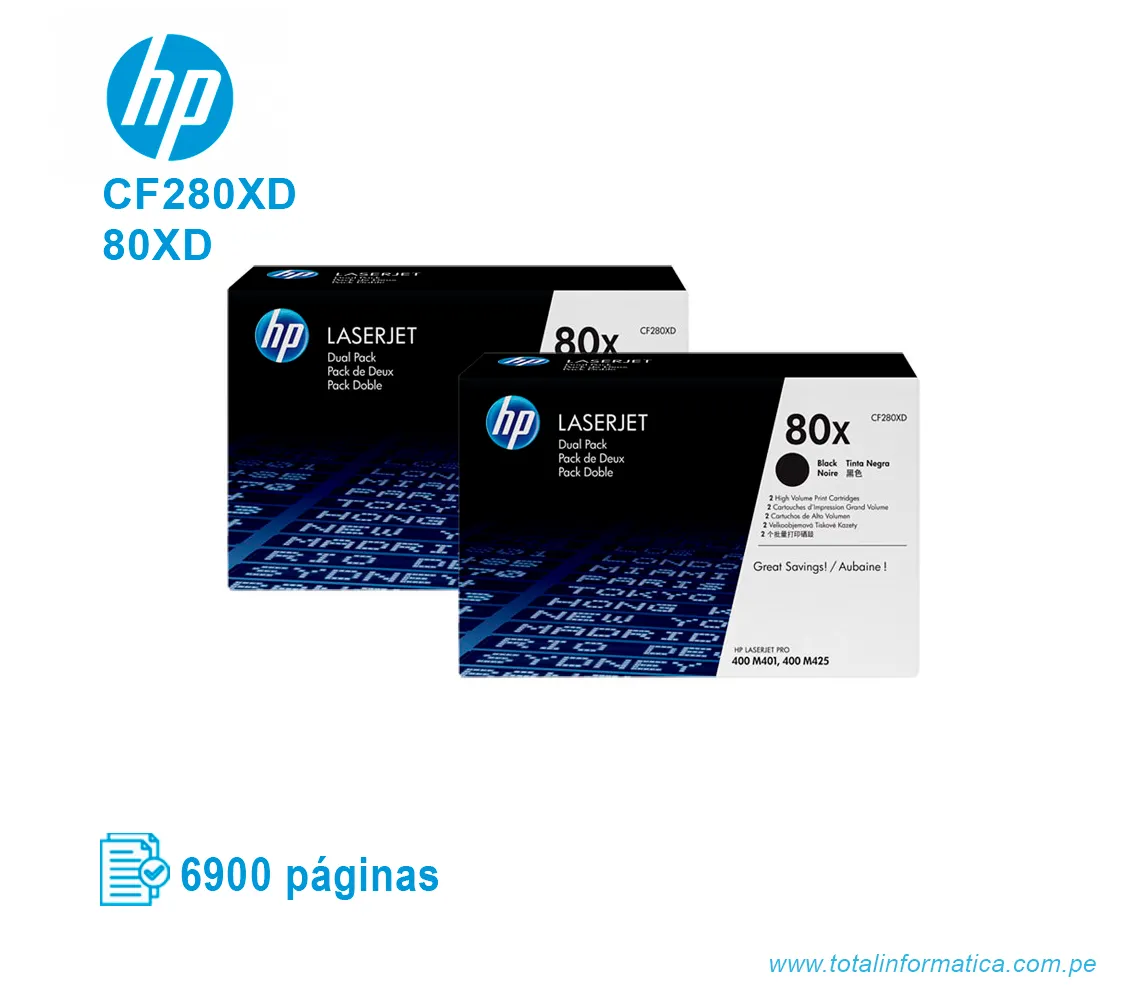 TONER HP 80XD BLACK DUAL PACK ( CF280XD ) LASERJET M401, 13800 PGS - imagen 1