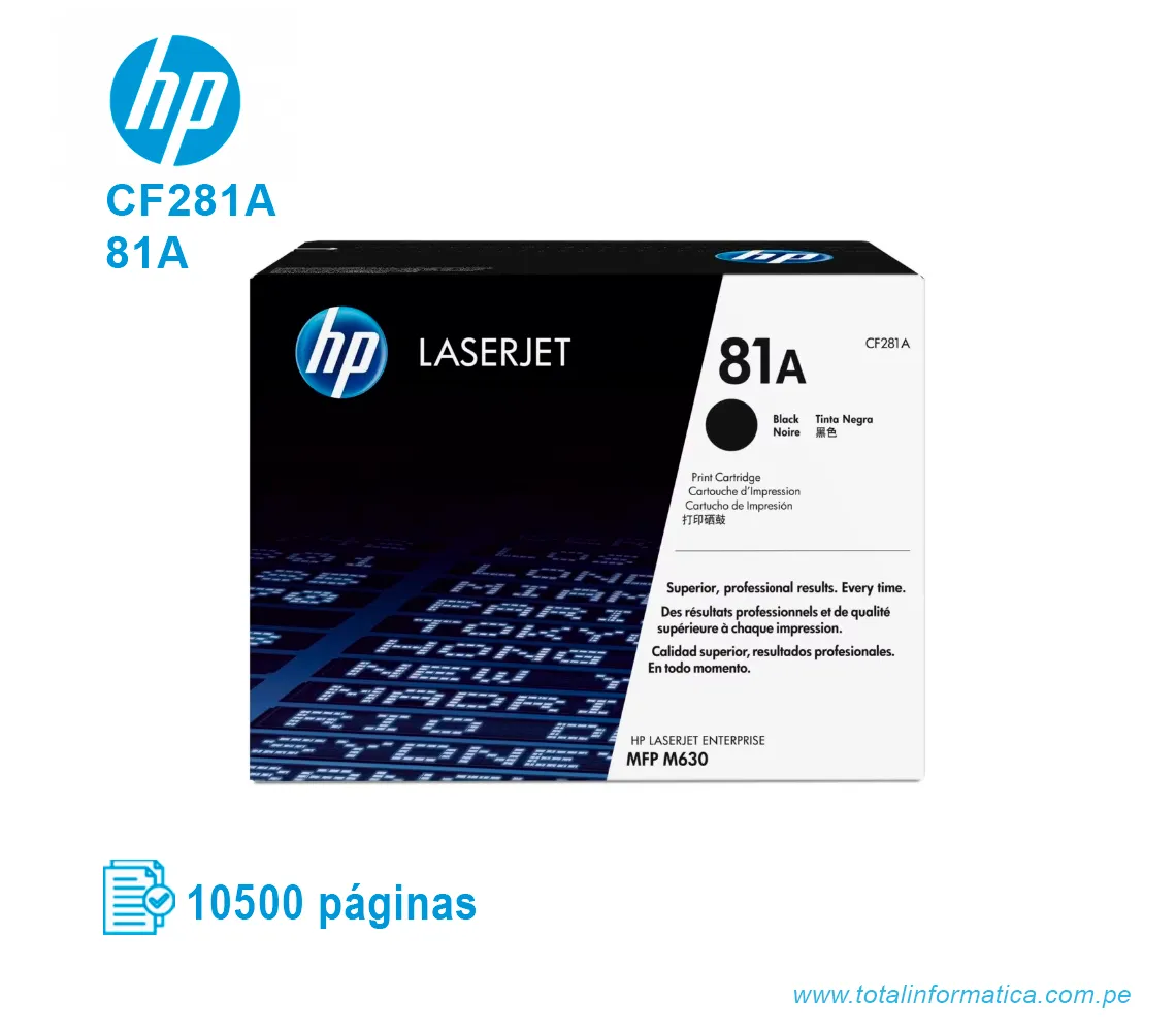TONER HP 81A BLACK ( CF281A ) LASERJET M630Z, 10500 PGS - imagen 1