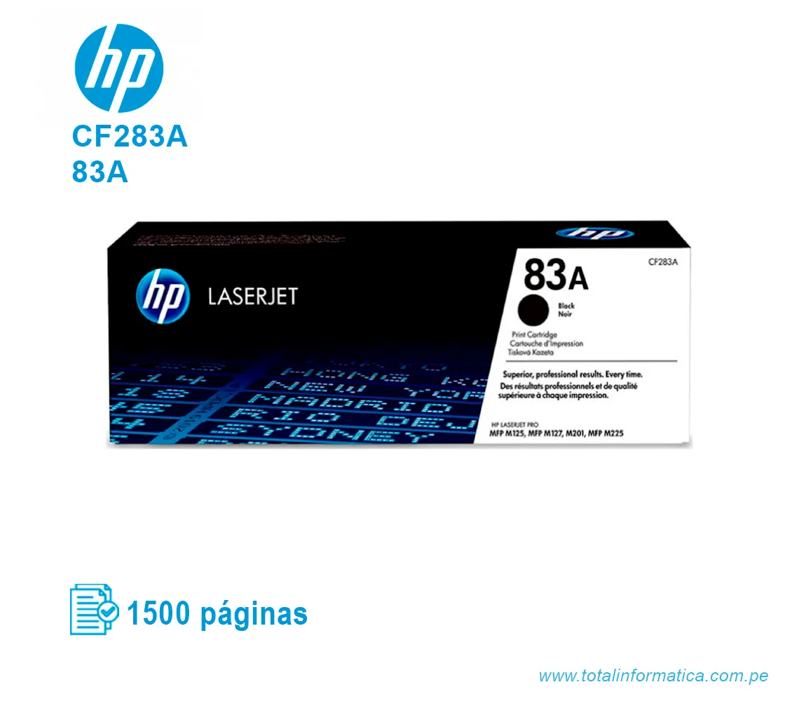 TONER HP 83A BLACK ( CF283A ) LASERJET M127F, 1500 PGS - imagen 1