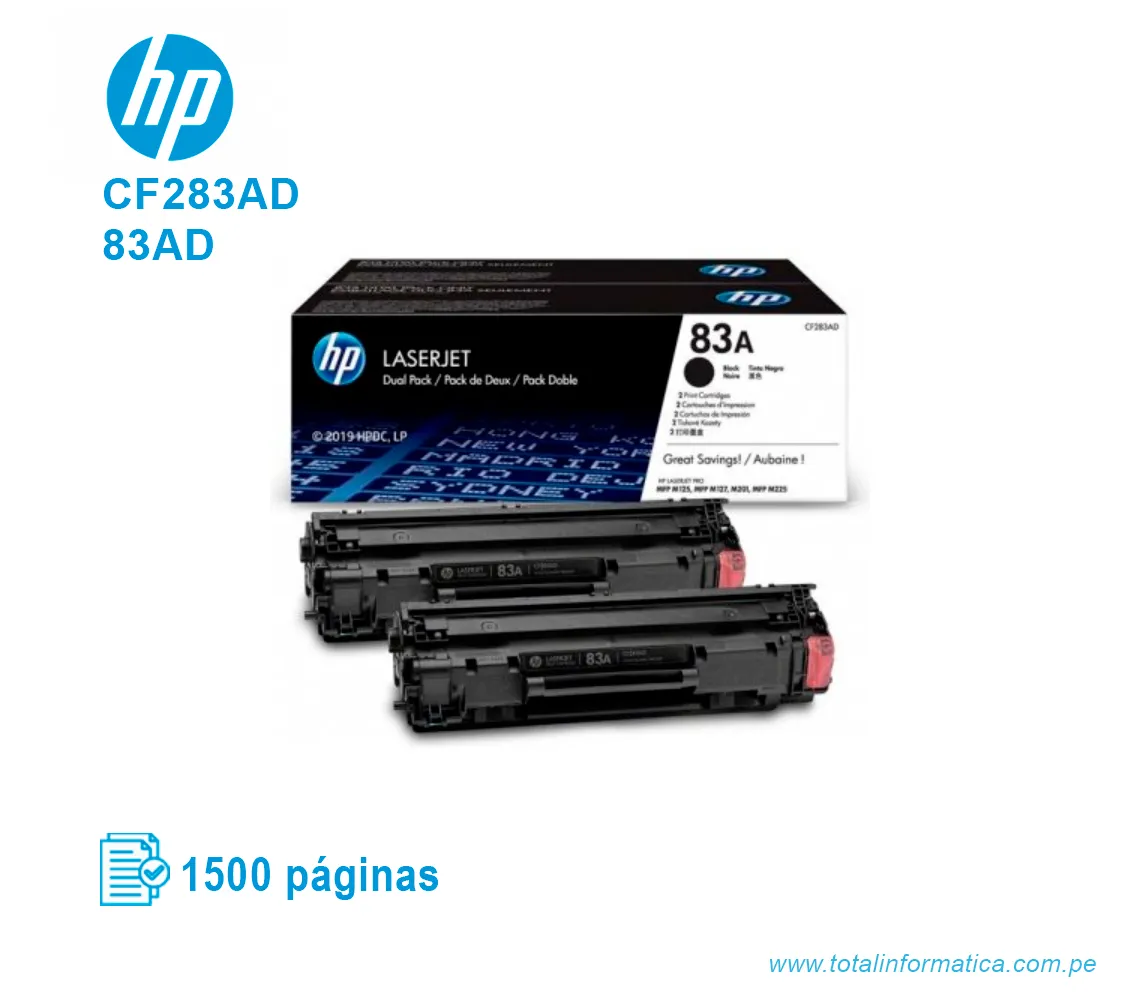 TONER HP 83AD BLACK DUAL PACK ( CF283AD ) LASERJET M127F, 1500 PGS - imagen 2