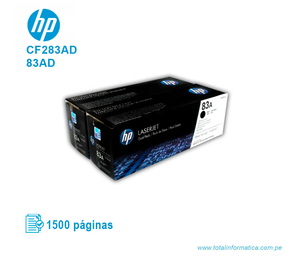 TONER HP 83AD BLACK DUAL PACK ( CF283AD ) LASERJET M127F, 1500 PGS - imagen 1