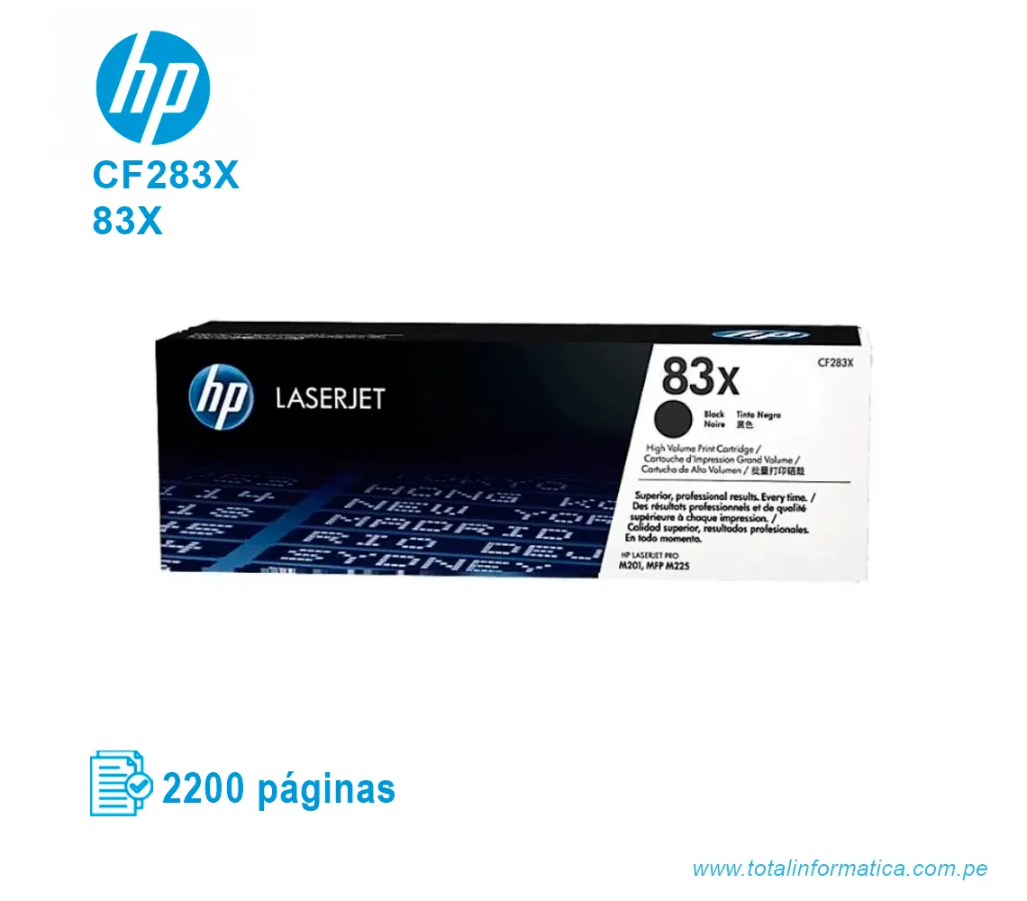 TONER HP 83X BLACK ( CF283X ) LASERJET M201N, 2200 PGS - imagen 1