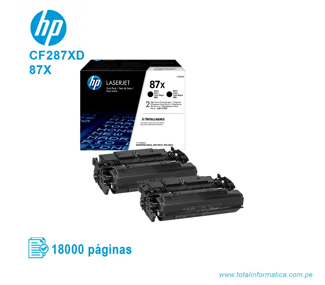 TONER HP 87X BLACK DUAL PACK ( CF287XD ) LASERJET M506, 18K PGS - imagen 2
