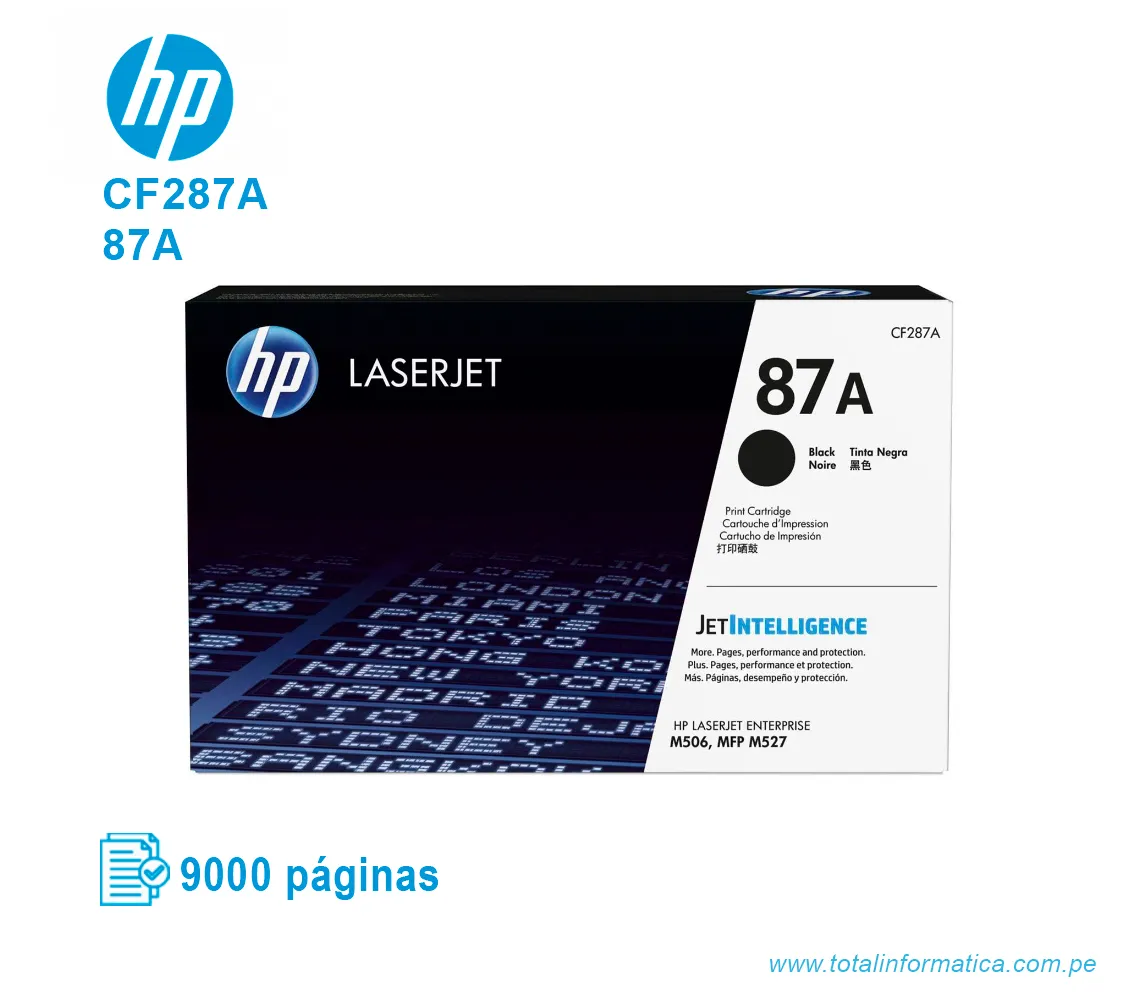 TONER HP 87A BLACK ( CF287A ) LASERJET M506, 9K PGS - imagen 1