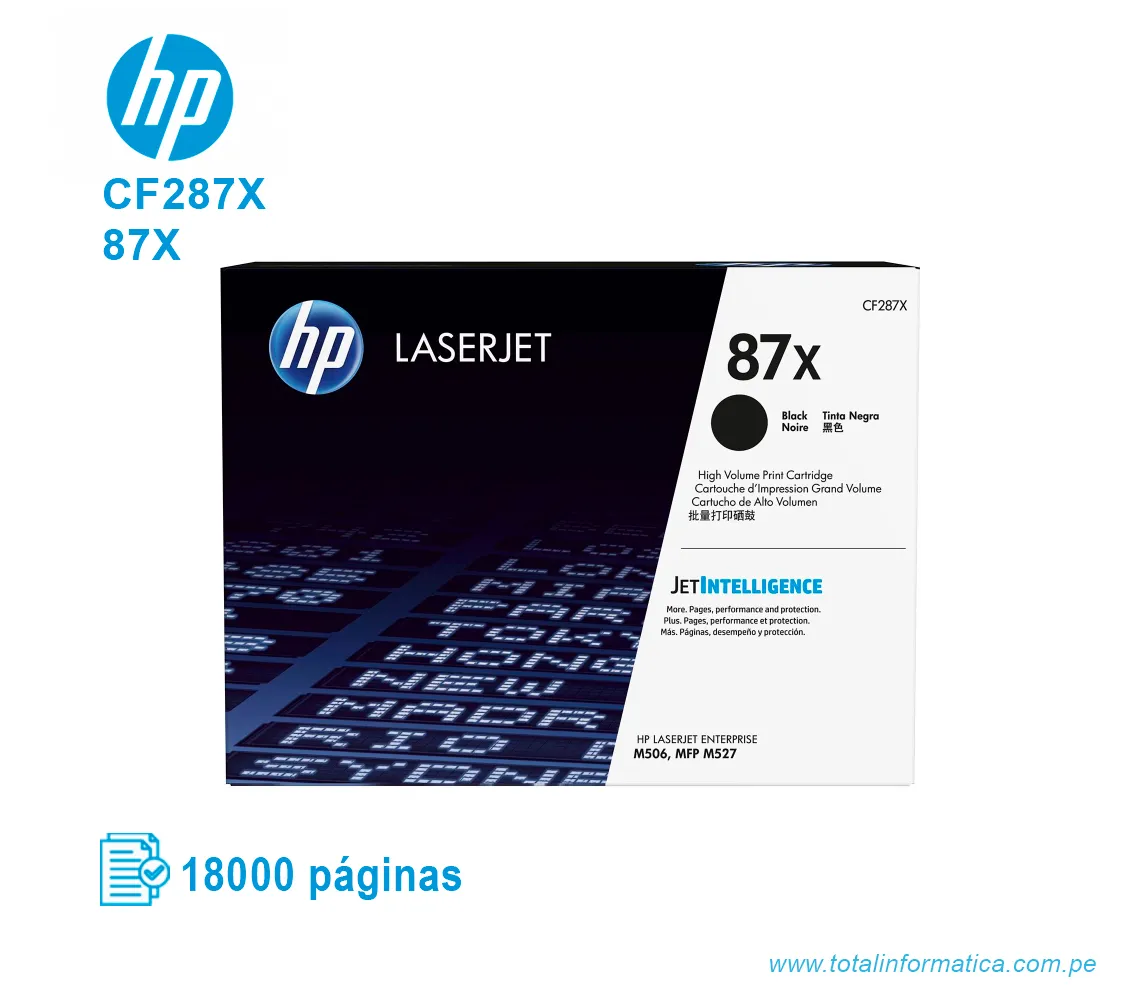 TONER HP 87X BLACK ( CF287X ) LASERJET M506, 18K PGS - imagen 1