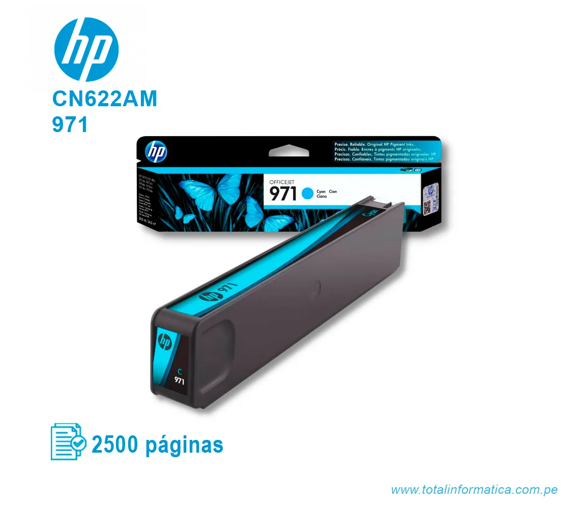 TINTA HP 971 CYAN ( CN622AM ) OFFICEJET PRO X451, 2500 PAG - imagen 2