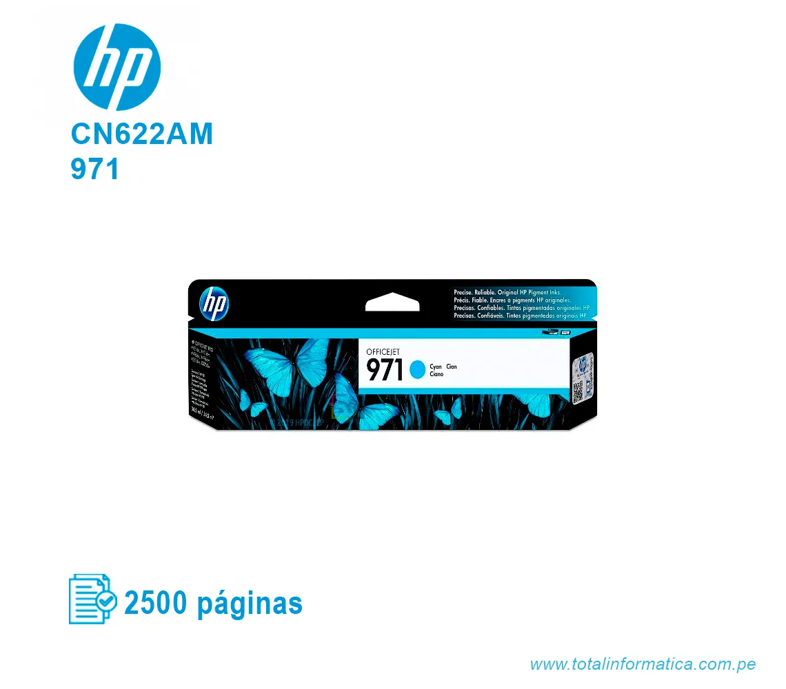 TINTA HP 971 CYAN ( CN622AM ) OFFICEJET PRO X451, 2500 PAG - imagen 1