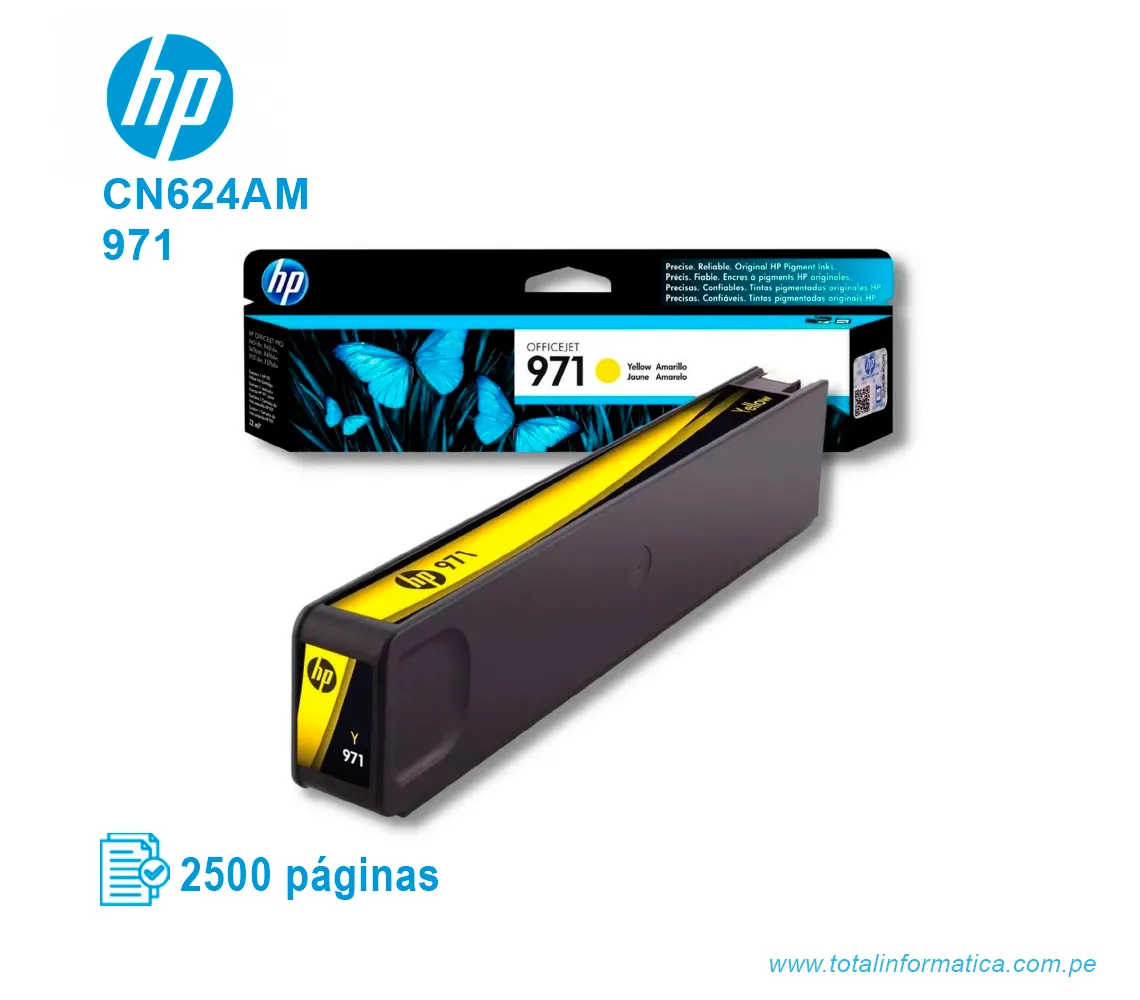 TINTA HP 971 YELLOW ( CN624AM ) OFFICEJET PRO X451, 2500 PAG - imagen 2