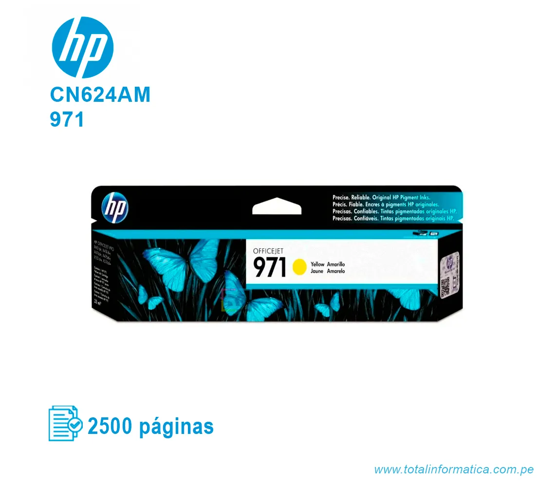 TINTA HP 971 YELLOW ( CN624AM ) OFFICEJET PRO X451, 2500 PAG - imagen 1