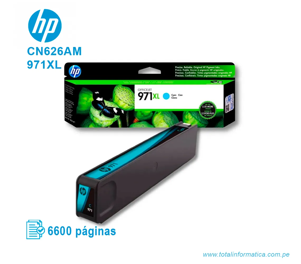 TINTA HP 971XL CYAN ( CN626AM ) OFFICEJET PRO X451, 6600 PAG - imagen 2