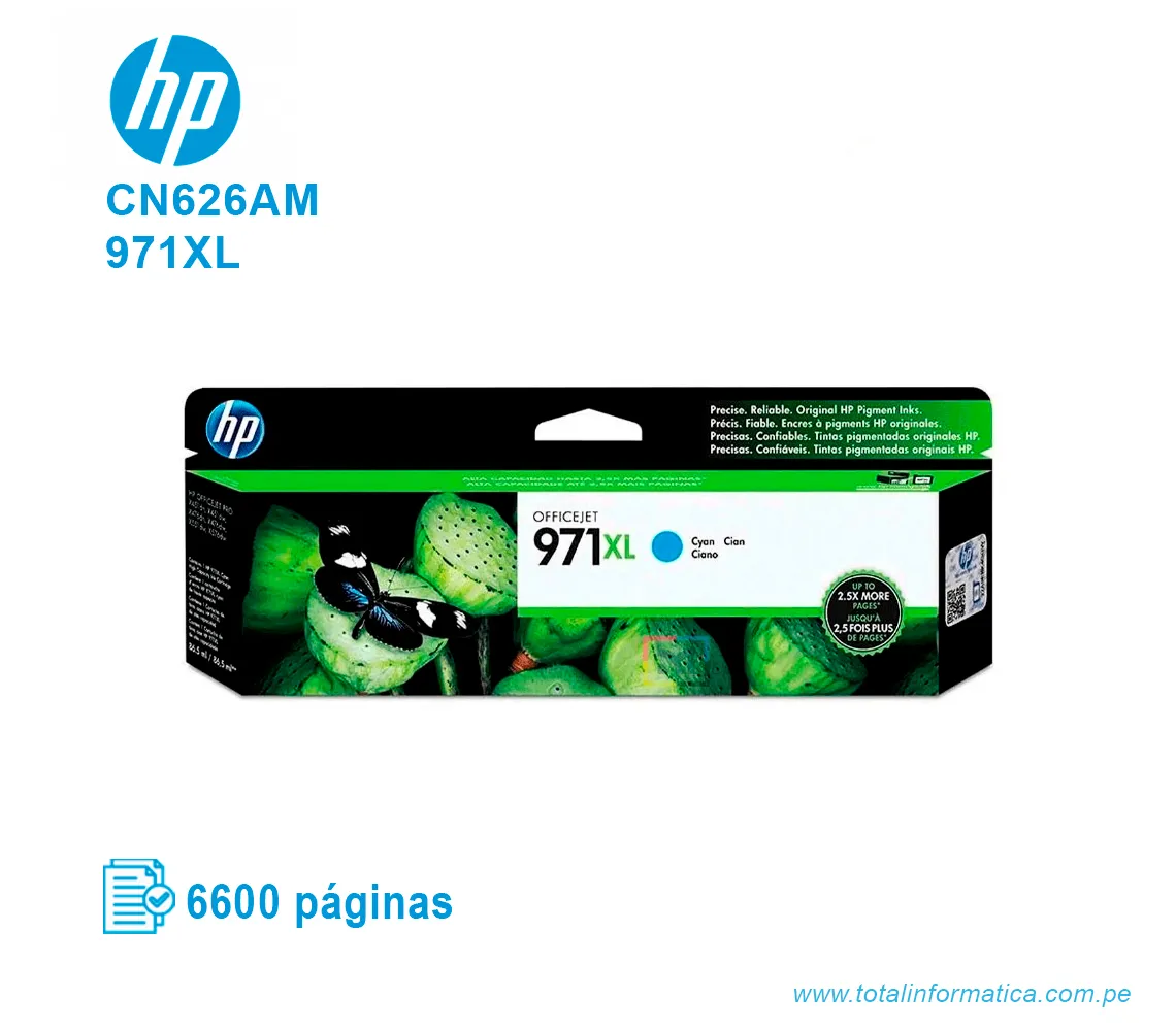 TINTA HP 971XL CYAN ( CN626AM ) OFFICEJET PRO X451, 6600 PAG - imagen 1