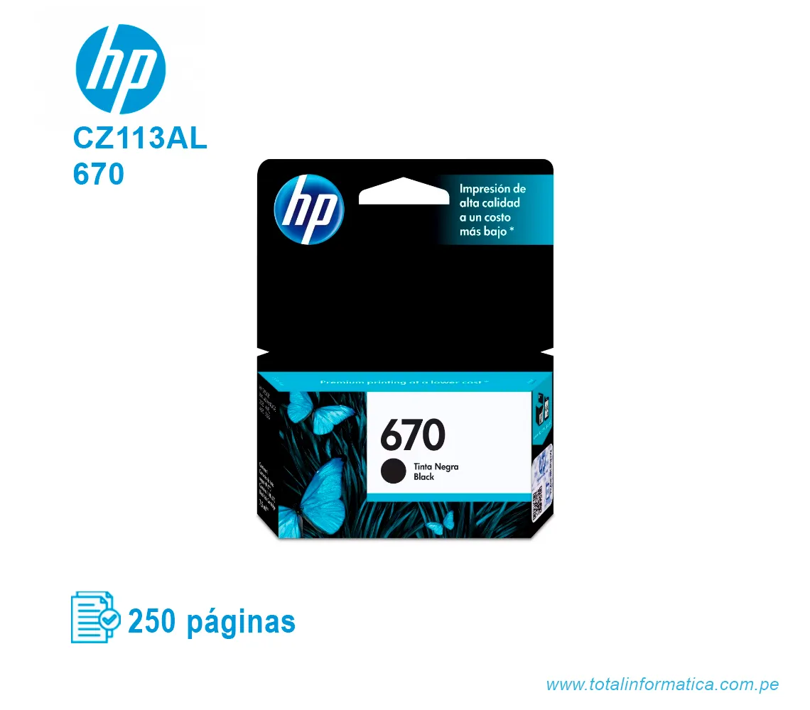 TINTA HP 670 BLACK ( CZ113AL ) ADVANTAGE 3525, 250 PÁG - imagen 1
