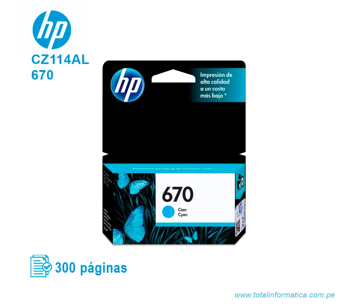 TINTA HP 670 CYAN ( CZ114AL ) ADVANTAGE 3525, 300 PÁG - imagen 1